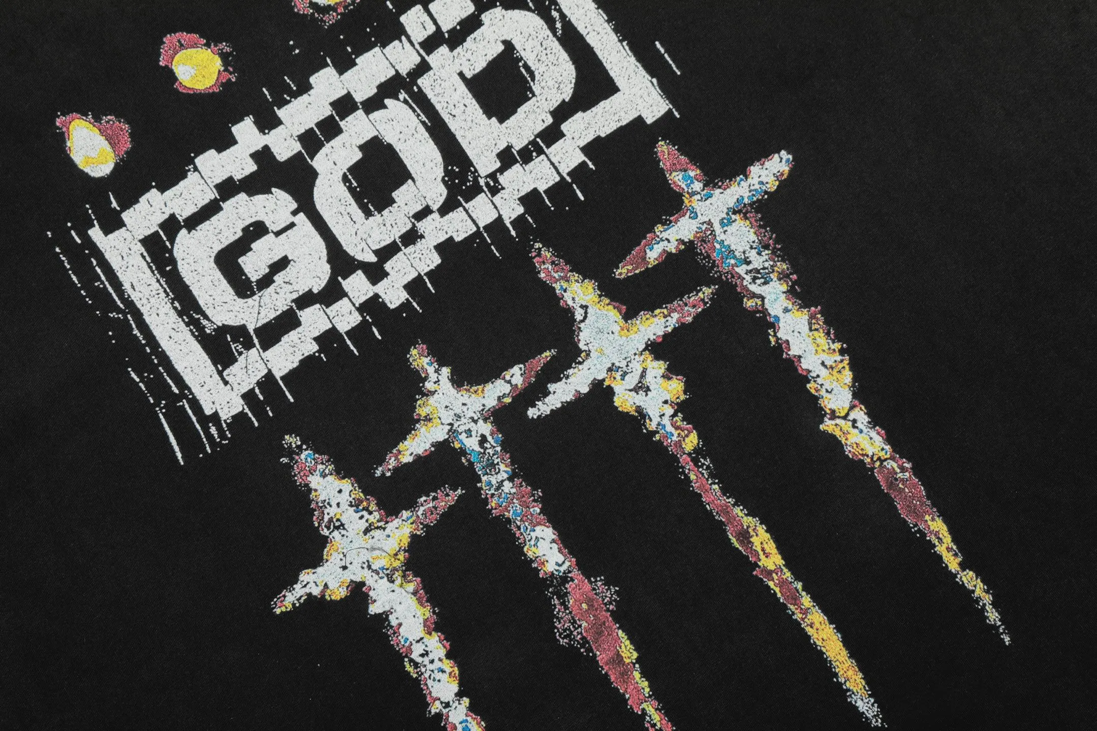 #VT439 P160💰 Saint Michael's new FOR SOME ONE co-branded GOD retro washed distressed long-sleeved T-shirt Small neckline design White ink digital direct printing High street retro heavyweight distressed washed Vintage long sleeves Size: S M L XL
